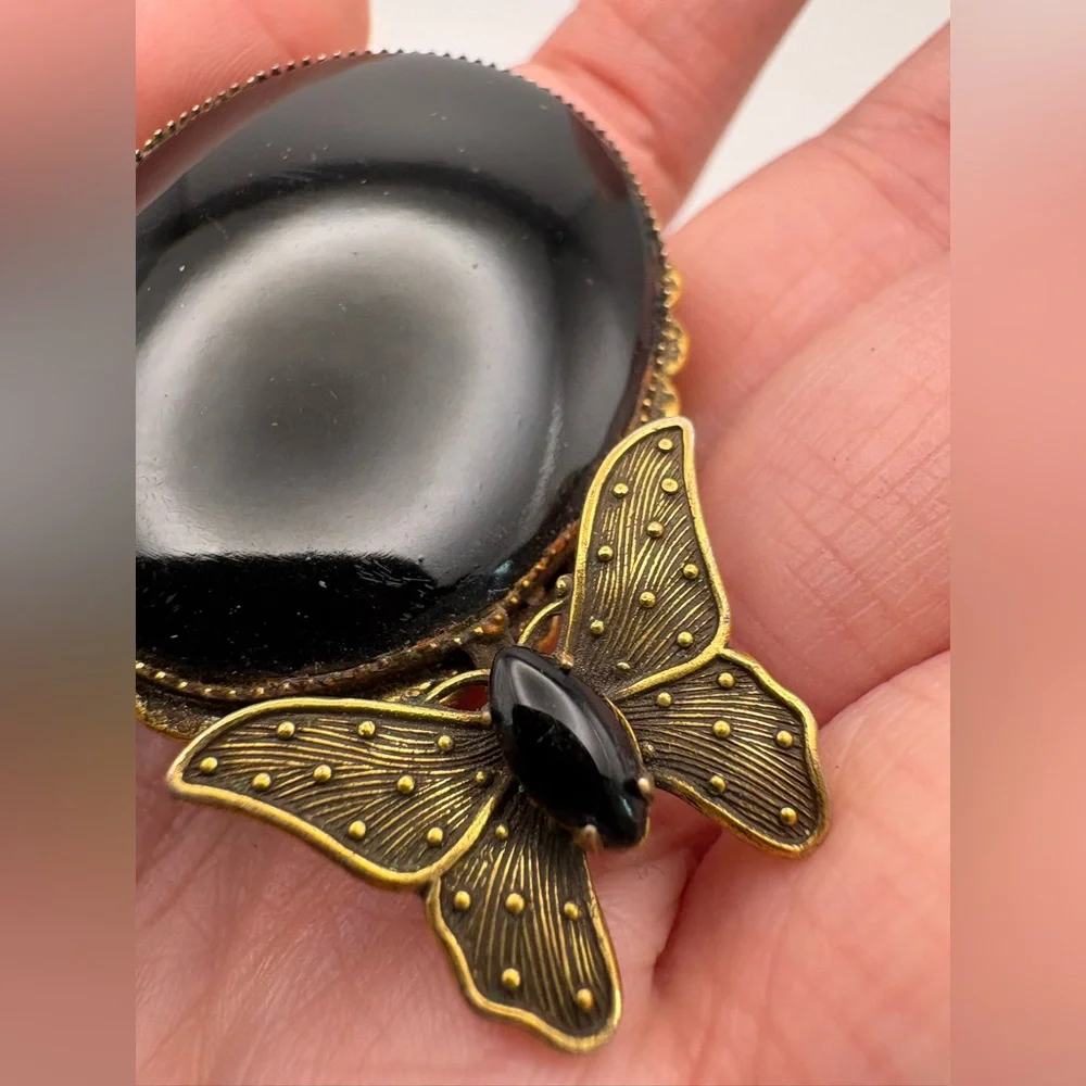 Vintage Original by Robert Black Glass Butterfly Brooch Pendant - Picture 4 of 8